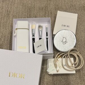 Dior Makeup Brush Set with Silver Vanity and Phone Strap